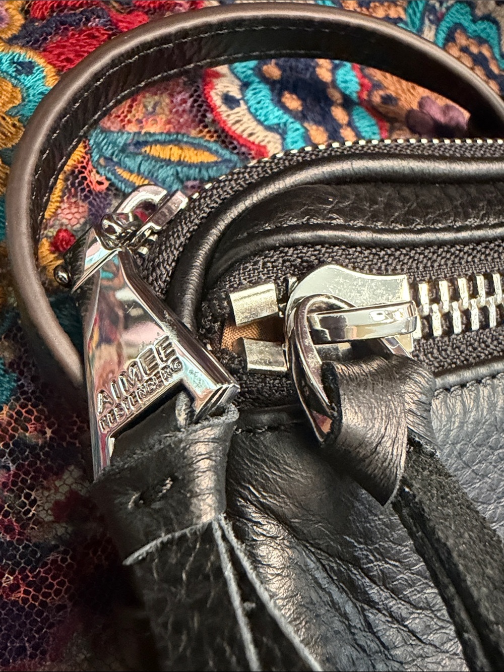 Aimee Kestenberg Berlin Black Pebbled Leather Crossbody with Silver Zipper - Picture 5 of 10
